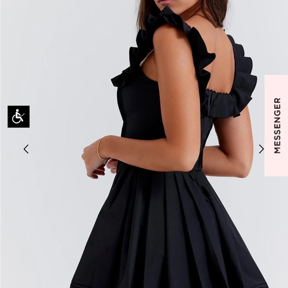 House of CB JEMIMA Black Pin Tuck Pleated Dress